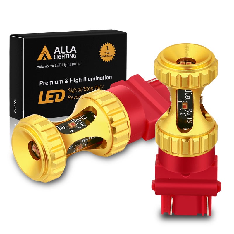 Alla Lighting T25 3156 3157 LED Red Bulbs, Super Bright 3000lms Turn Signal, Stop Brake Tail Lights 3047 3057 3457 4157 4057 3155 - Image 1